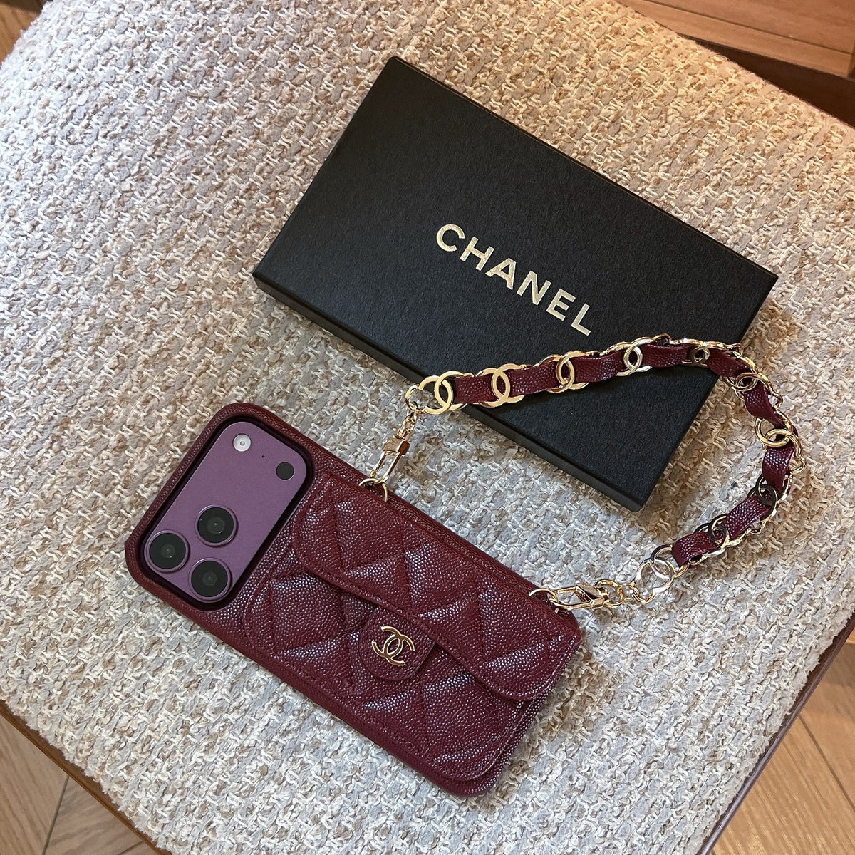 Burgundy Quilted Wallet Crossbody Phone Case