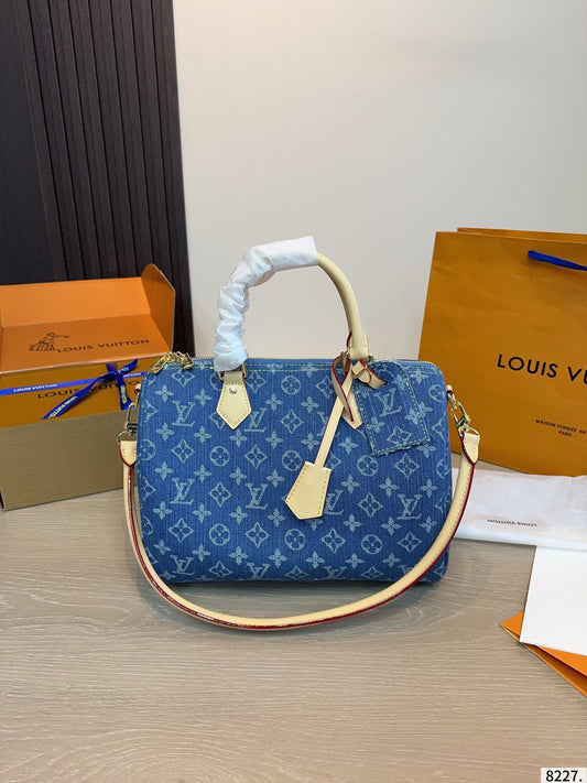 Denim præget tophåndtag & Crossbody taske