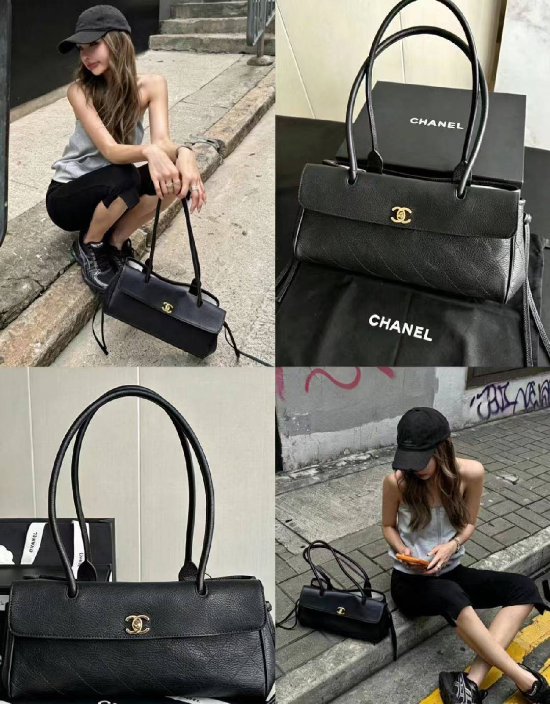 Light Luxury Litchi Grain Leather Quilted Shoulder & Handbag