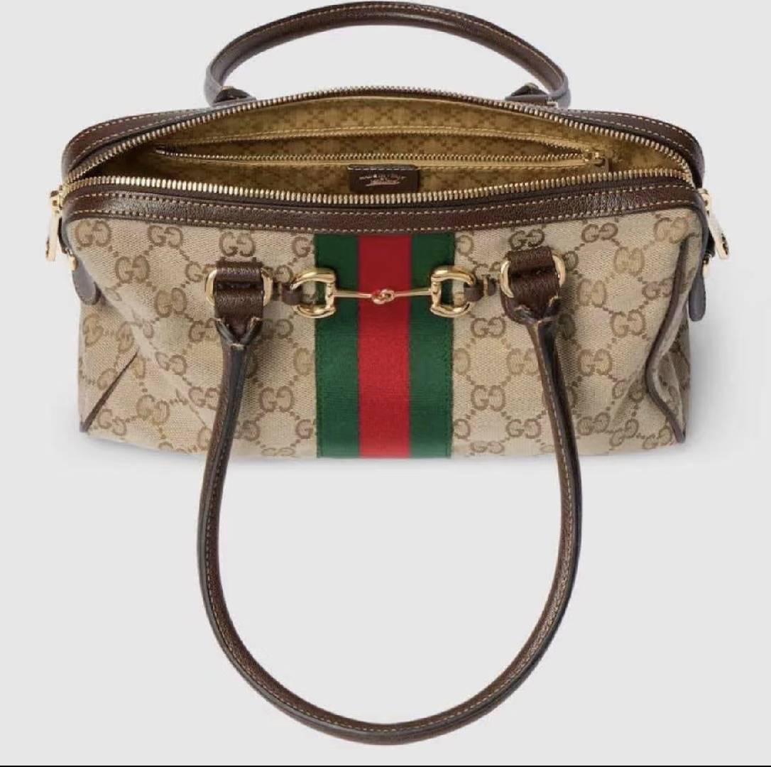 Bolso Boston mini en jacquard con ribete de piel y adorno de metal