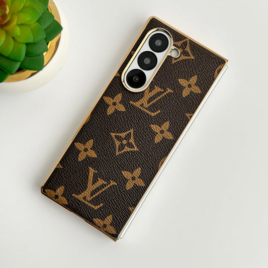Samsung Galaxy Z Fold 6 Luxury επίχρυση δερμάτινη θήκη