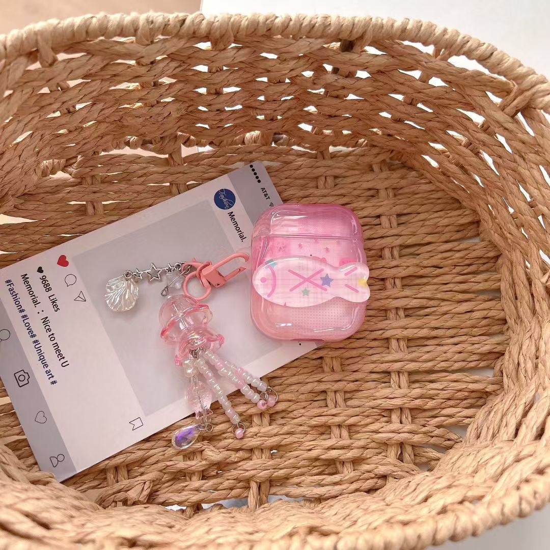 Růžové pouzdro na AirPods Unicorn s křišťálovým korálkem