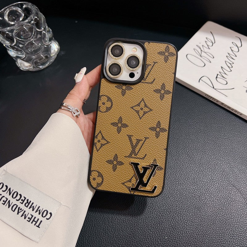 Luksus sort logo læder etui til iPhone