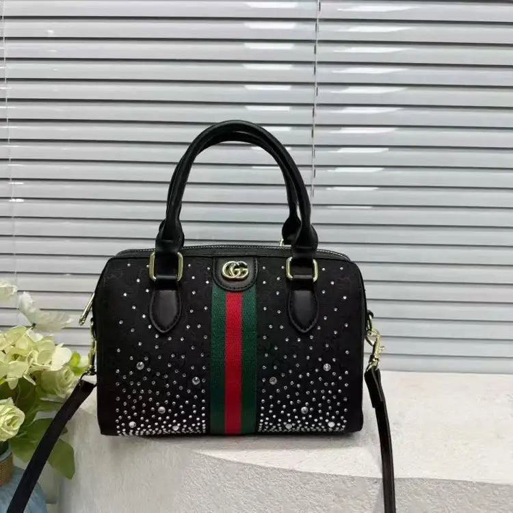 Designer Striped Rhinestone Pillow Bag, Daily Commuter Handbag