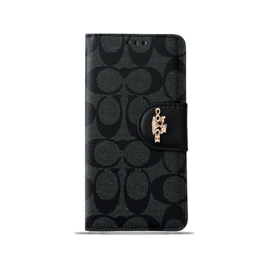Klassisk iPhone Taske Læder Flip Taske med kortholder Sort