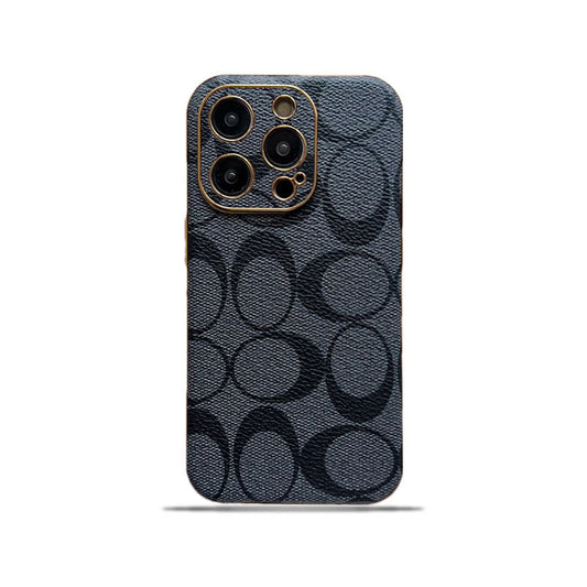 Custodia classica per iPhone in pelle nera -QBK240513