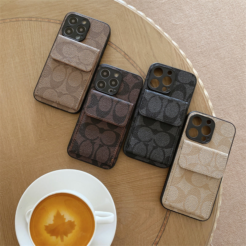 Klassisk iPhone-etui med tegnebog Mørkebrun-HP240513
