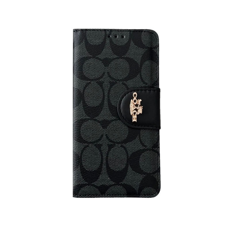 Klassisk iPhone Taske Læder Flip Taske med kortholder Sort