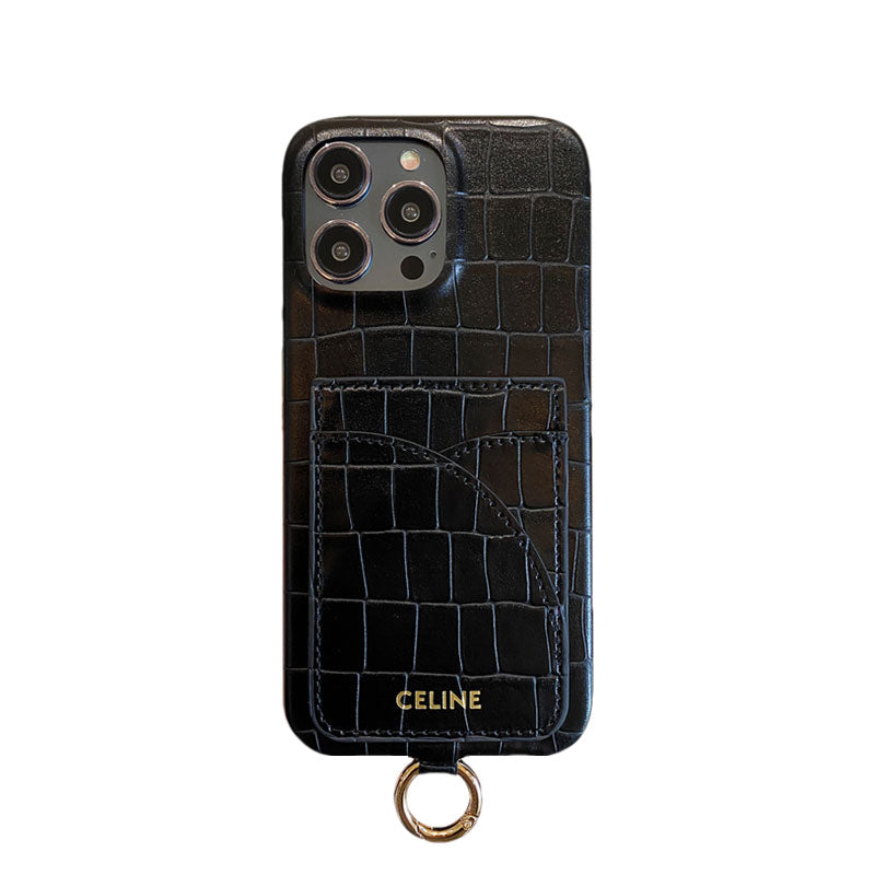 Θήκη για iPhone Celine Print Alligator με θήκη για κάρτα και λουράκι καφέ -EYP241415