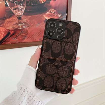 Klassisk iPhone-etui med tegnebog Mørkebrun-HP240513