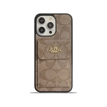 حافظة ايفون كلاسيكية مع محفظة وحامل بطاقات بني فاتح -SZK240425