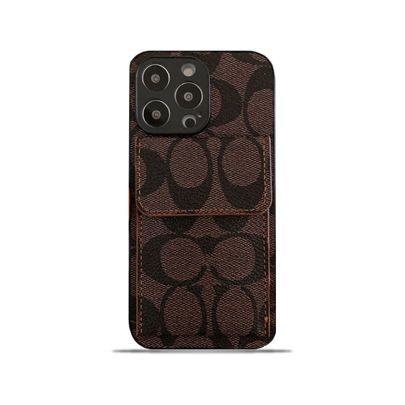 Klassisk iPhone-etui med tegnebog Mørkebrun-HP240513