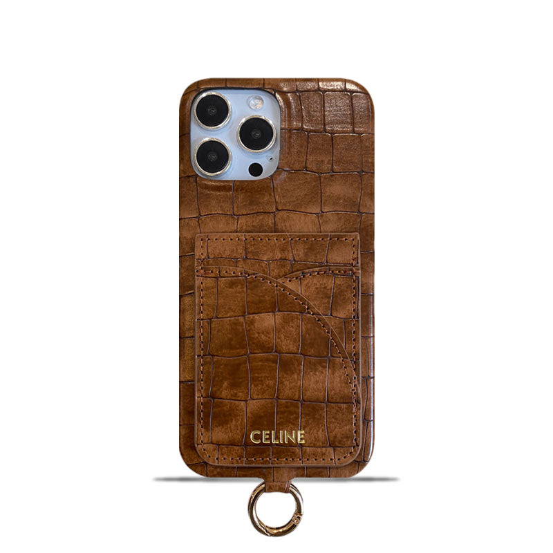 Θήκη για iPhone Celine Print Alligator με θήκη για κάρτα και λουράκι καφέ -EYP241415