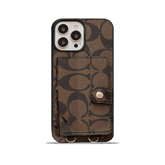 Custodia classica per iPhone con portafoglio e cinturino Marrone -SZK240402