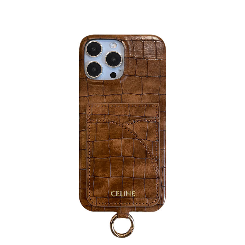 Θήκη για iPhone Celine Print Alligator με θήκη για κάρτα και λουράκι καφέ -EYP241415