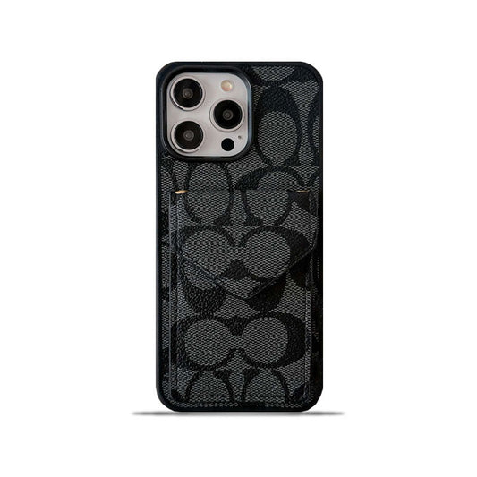Custodia classica per iPhone con porta carte e cinturino nero chiaro -SJ240513