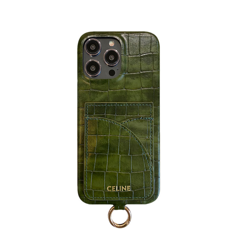 Θήκη για iPhone Celine Print Alligator με θήκη για κάρτα και λουράκι καφέ -EYP241415