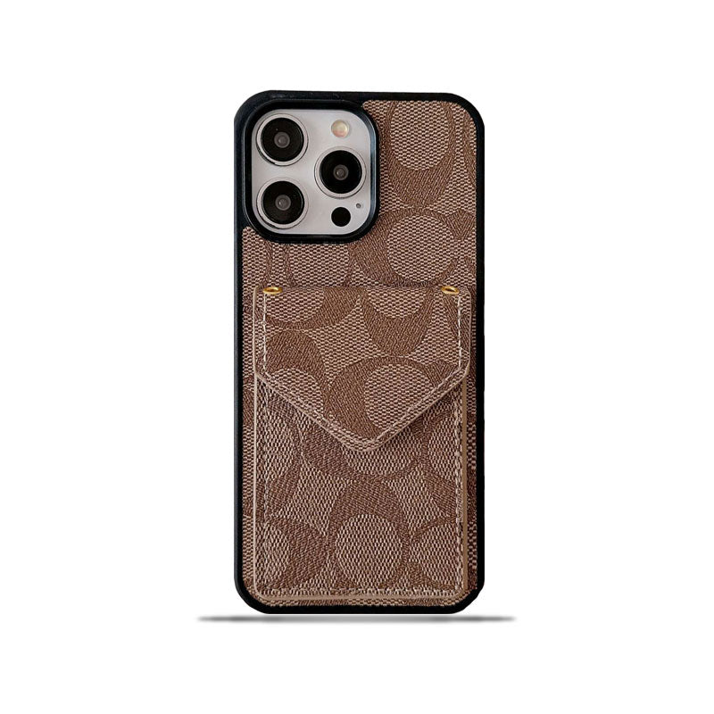 Klassisk iPhone-etui med kortholder og rem lysebrun -SJ240513