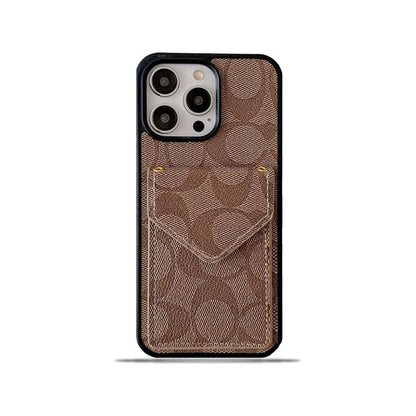 Klassisk iPhone-etui med kortholder og rem lysebrun -SJ240513