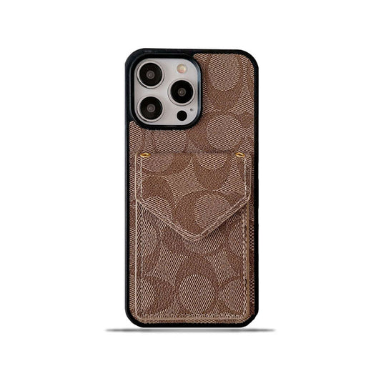 Custodia classica per iPhone con porta carte e cinturino marrone chiaro -SJ240513