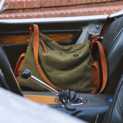 Olive Green Leather Pocket Crossbody Bag