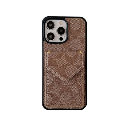 Klassisk iPhone-etui med kortholder og rem lysebrun -SJ240513