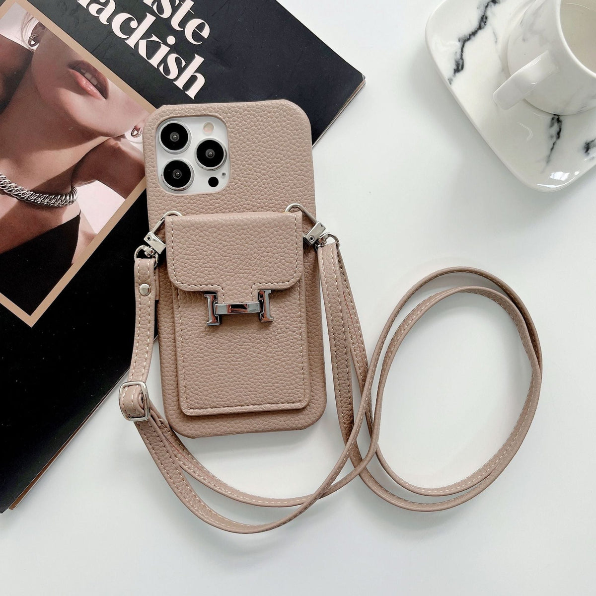 H-kortholder læderkæde iPhone-etui