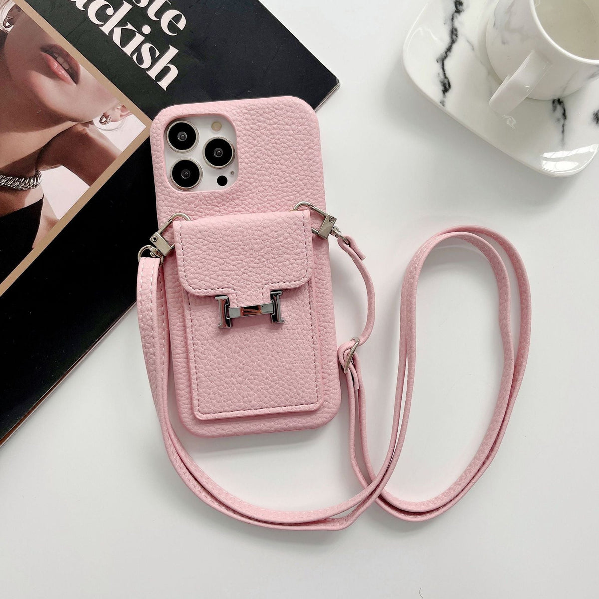 H-kortholder læderkæde iPhone-etui