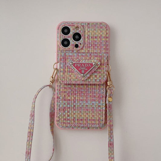 Lüks Örgü Kart Çantası Crossbody iPhone Kılıfı