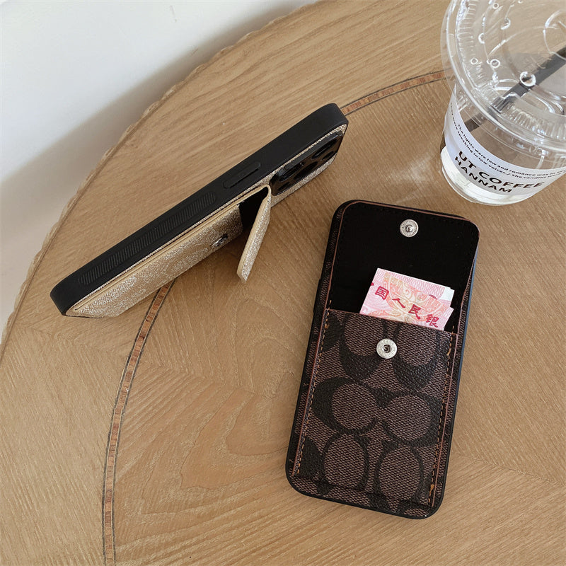 Klassisk iPhone-etui med tegnebog Mørkebrun-HP240513