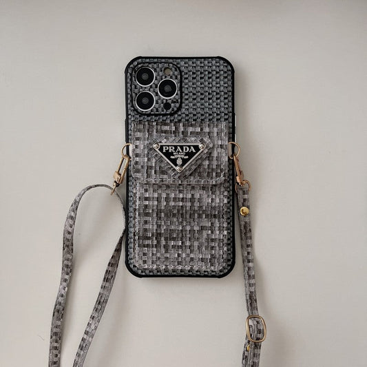 Lüks Örgü Kart Çantası Crossbody iPhone Kılıfı