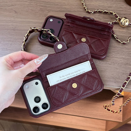 Burgundy Quilted Wallet Crossbody Phone Case