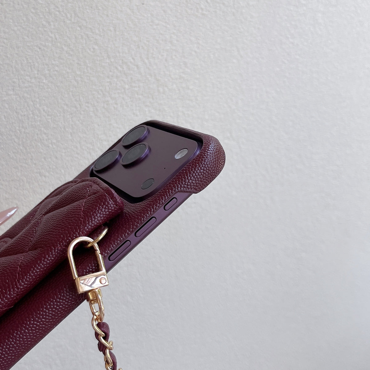 Burgundy Quilted Wallet Crossbody Phone Case