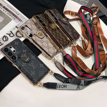 Luxury Monogram Crossbody Phone Case with Card Pocket and Shoulder Strap