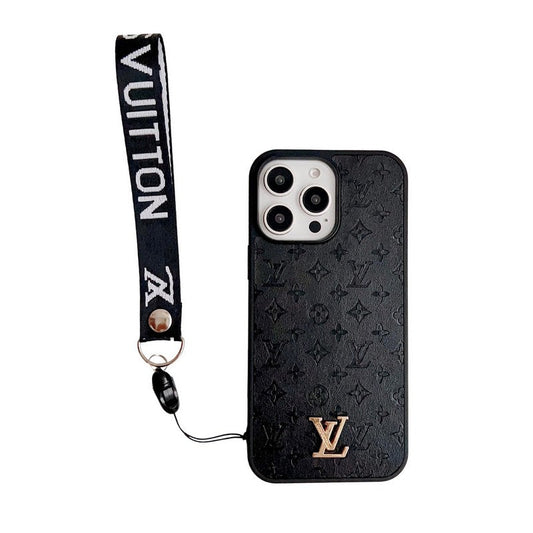 Custodia per iPhone di lusso con catena marrone a mano