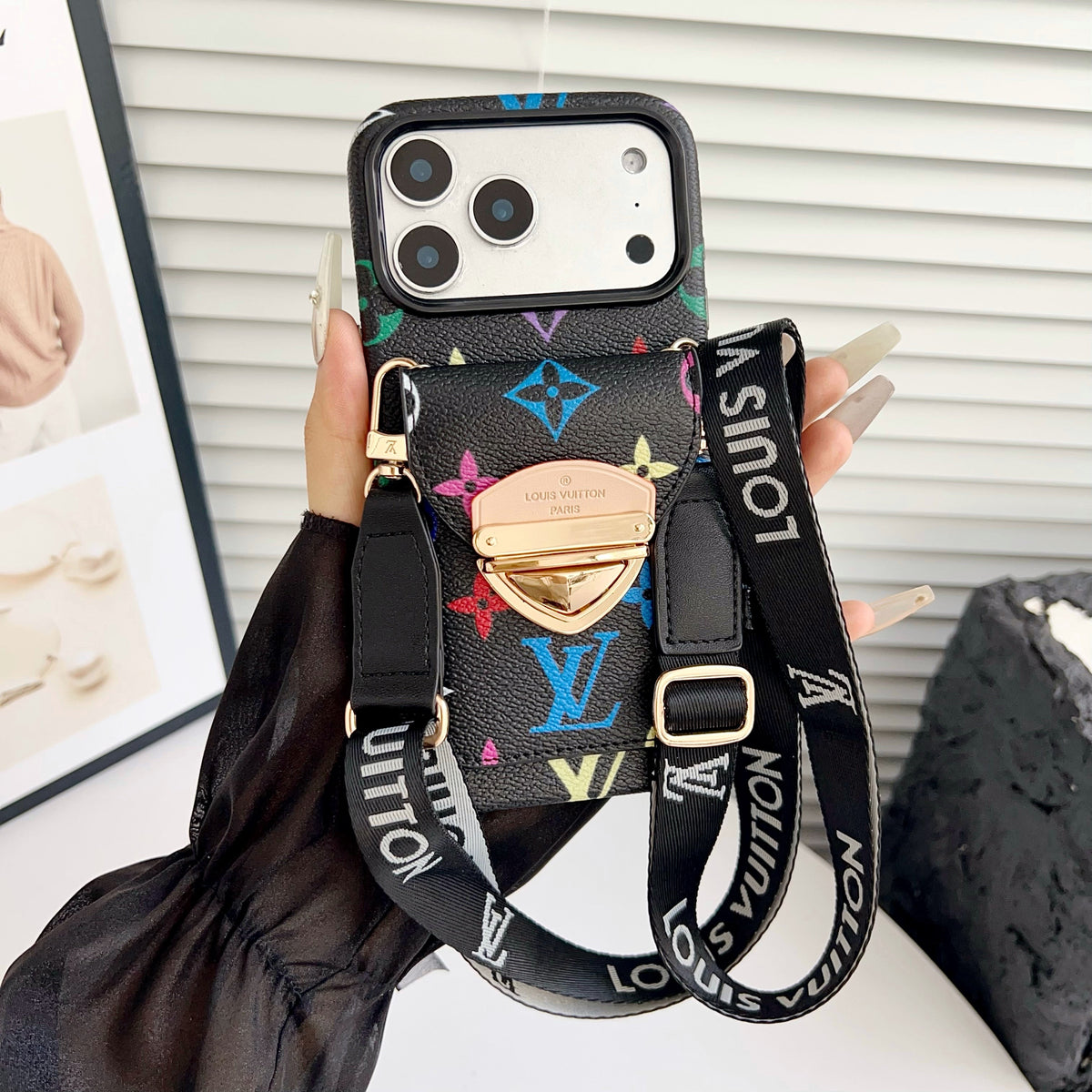 Kart Cebi & Çıkarılabilir Askılı Lüks Çapraz Gövdeli iPhone Kılıfı