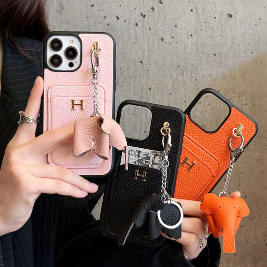 H Kart Tutucu Deri Kolye iPhone Kılıfı