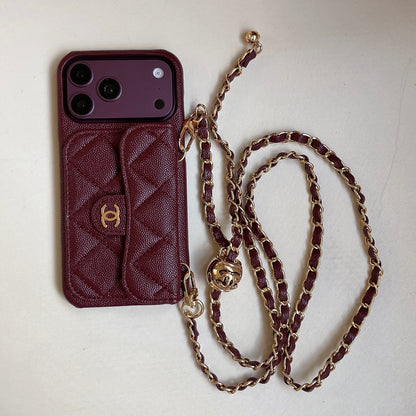 Burgundy Quilted Wallet Crossbody Phone Case