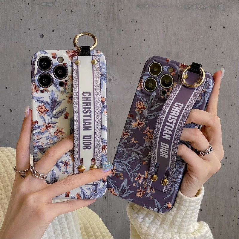 Custodia per iPhone alla moda con cinturino viola & bianco
