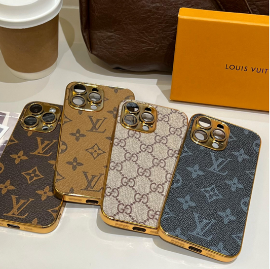 Custodia per iPhone monogramma classica di lusso con bordi placcati in oro