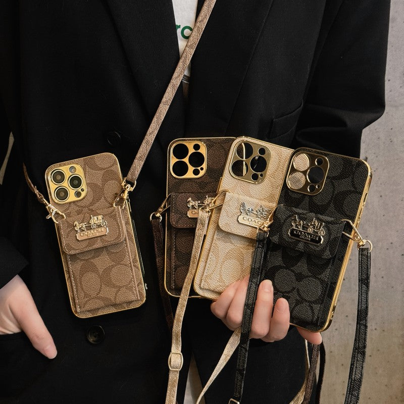 Klassisk korttaske til iPhone-etui med læderkæde