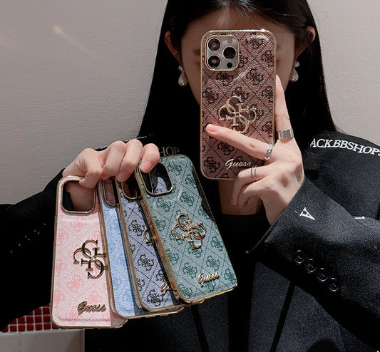 Gue Altın Logolu Deri iPhone Kılıfı