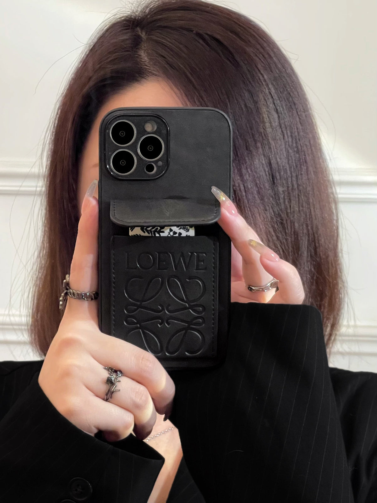 Luksus iPhone-etui med kortholder Sort-LZP241448