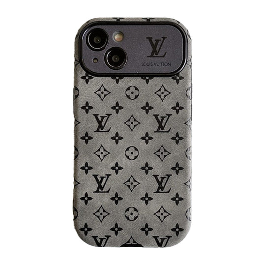 Custodia per iPhone in pelle classica nera di lusso marrone &