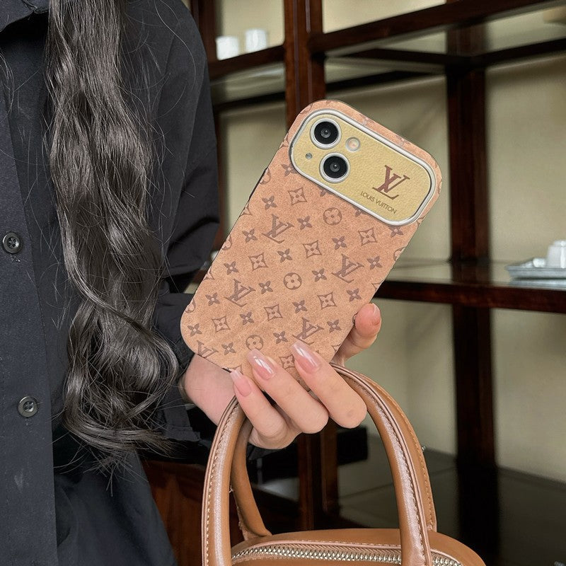 Luksus brun & Sort klassisk læder-iPhone-cover