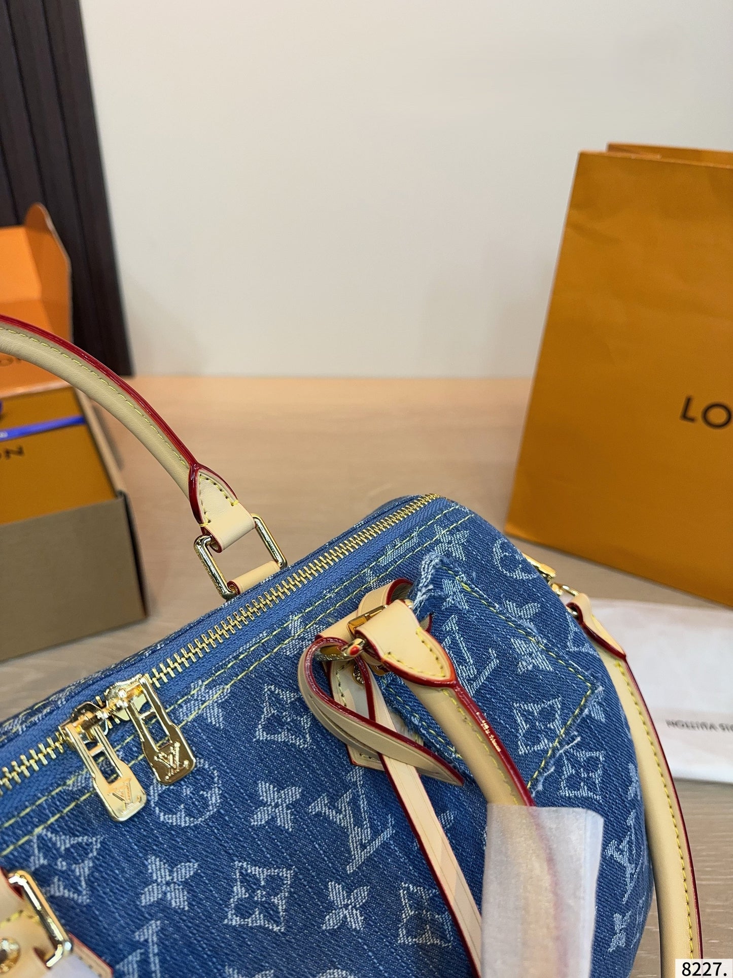 Denim Embossed Top-Handle & Crossbody Bag