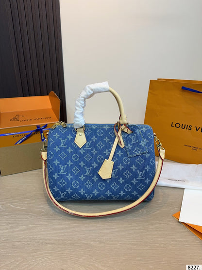 Denim Embossed Top-Handle & Crossbody Bag
