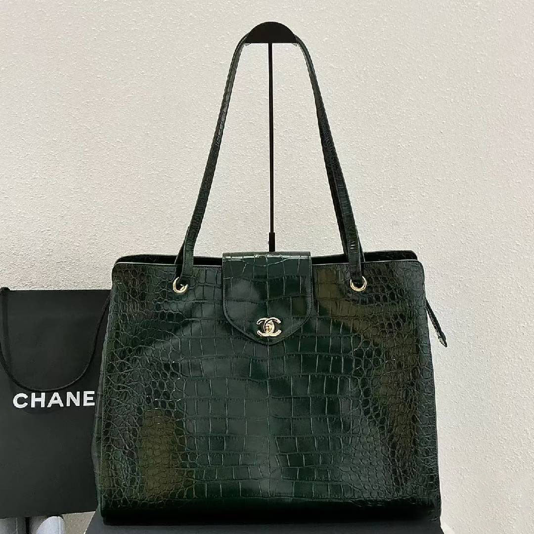 Luxury Full-Grain Leather Croc Embossed Large Capacity Work Tote