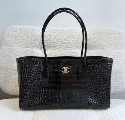 Luxury Full-Grain Leather Croc Embossed Large Capacity Work Tote