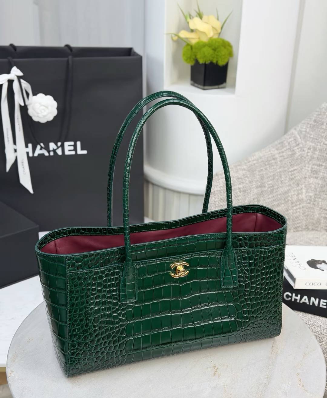 Luxury Full-Grain Leather Croc Embossed Large Capacity Work Tote